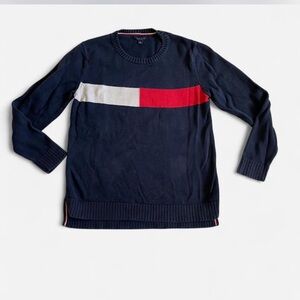 Tommy Hilfiger Men's Sweater in Navy with Red and White Block